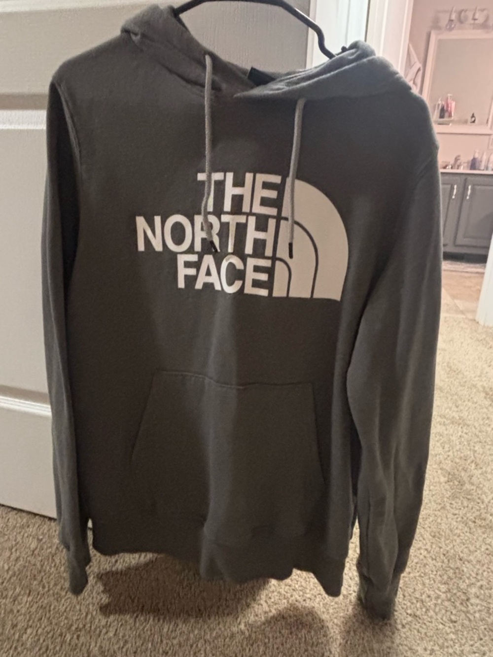 The North Face Olive Green Pullover Hoodie with White Logo